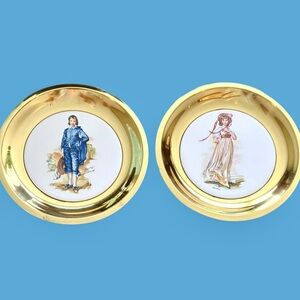 Vintage Blue Boy and Pinky Brass & Tile Decorative Plates Set of 2 Gainsborough